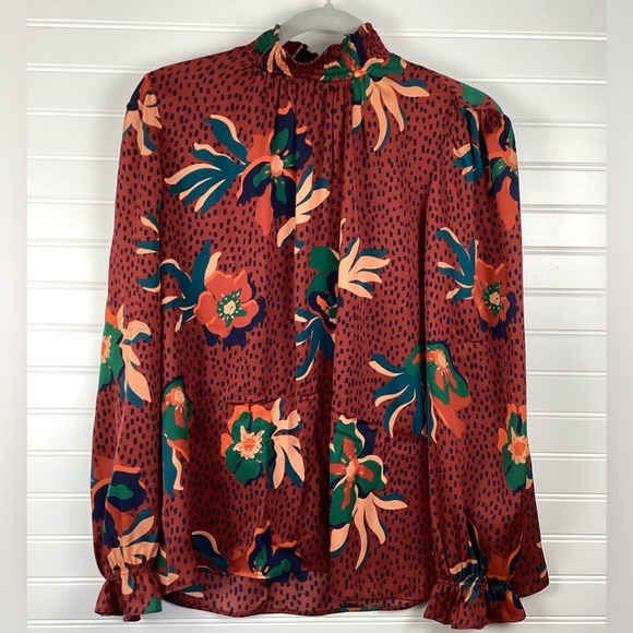 Tucker Floral Silk Ling Sleeve Top Blouse Size Medium orange blue - Picture 1 of 12
